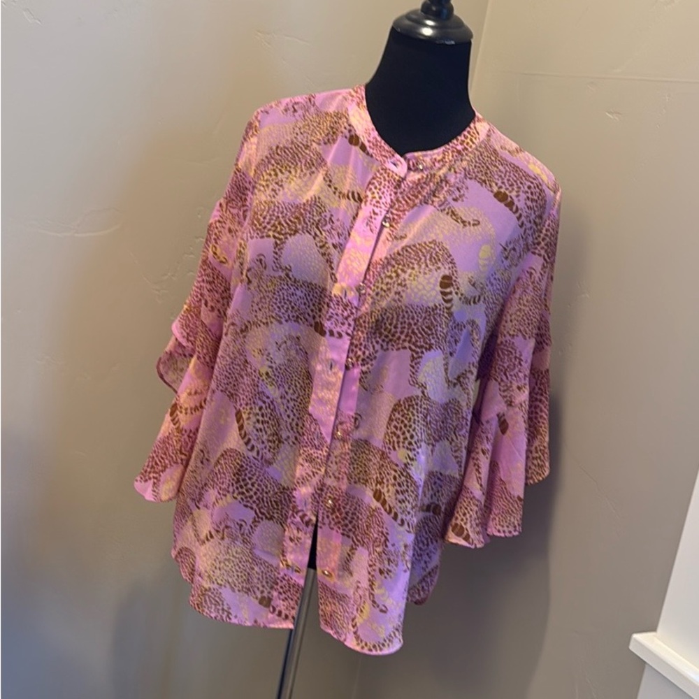 CAbi Chic Pink Animal Print Blouse